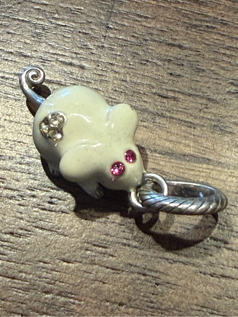 Brighton Jewelry White Mouse Charm PINK Eyes Crystal Stones RETIRED Collectors